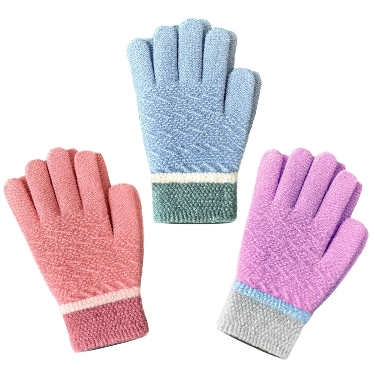 Evridwear Boys Girls Magic Stretch Gripper Gloves 3 Pair Pack Assortment, Kids One Size Winter Warm Gloves Children