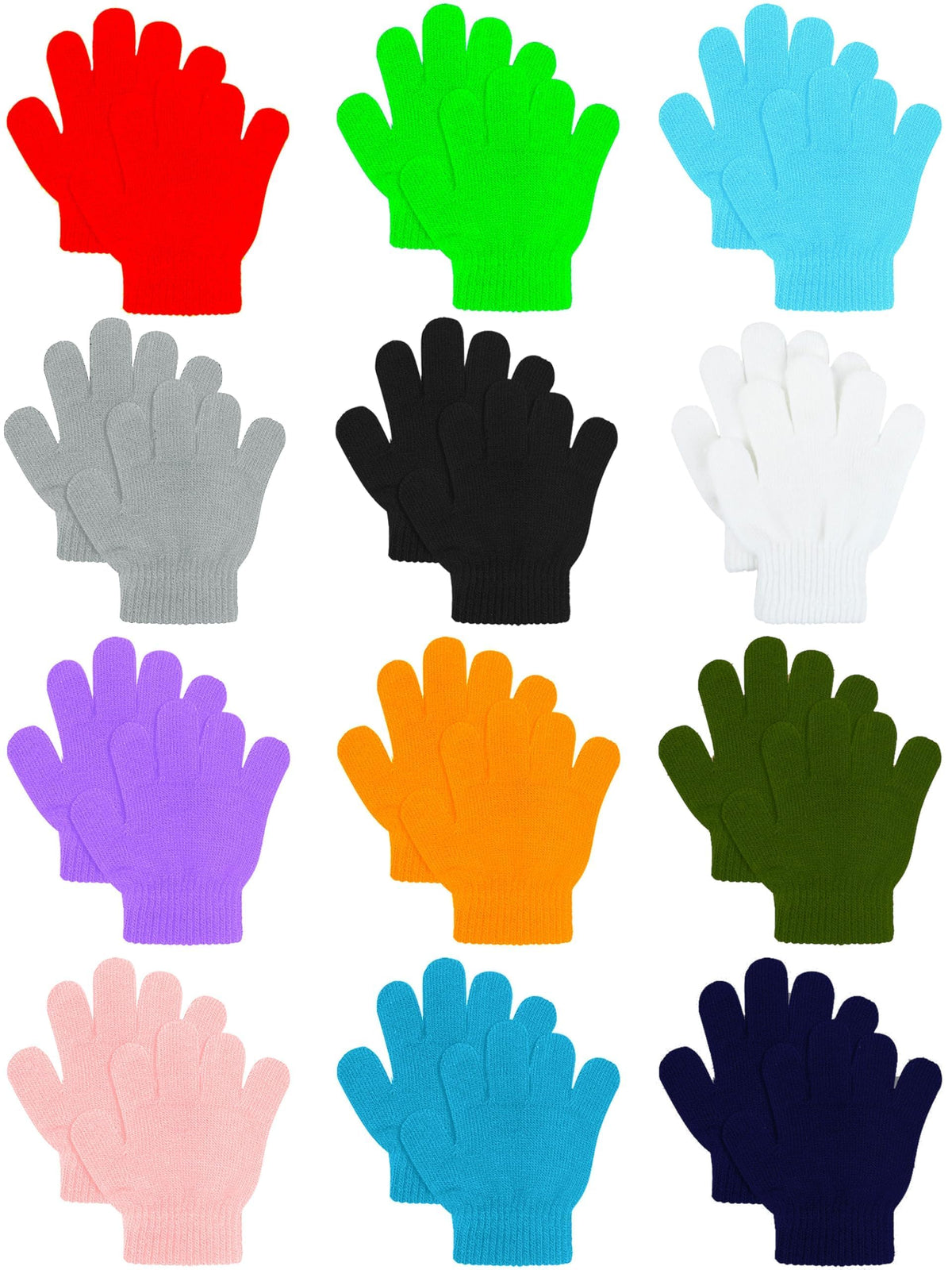 Cooraby 12 Pairs Kids Warm Magic Gloves Teens Winter Stretchy Knit Gloves Boys Girls Knit Gloves