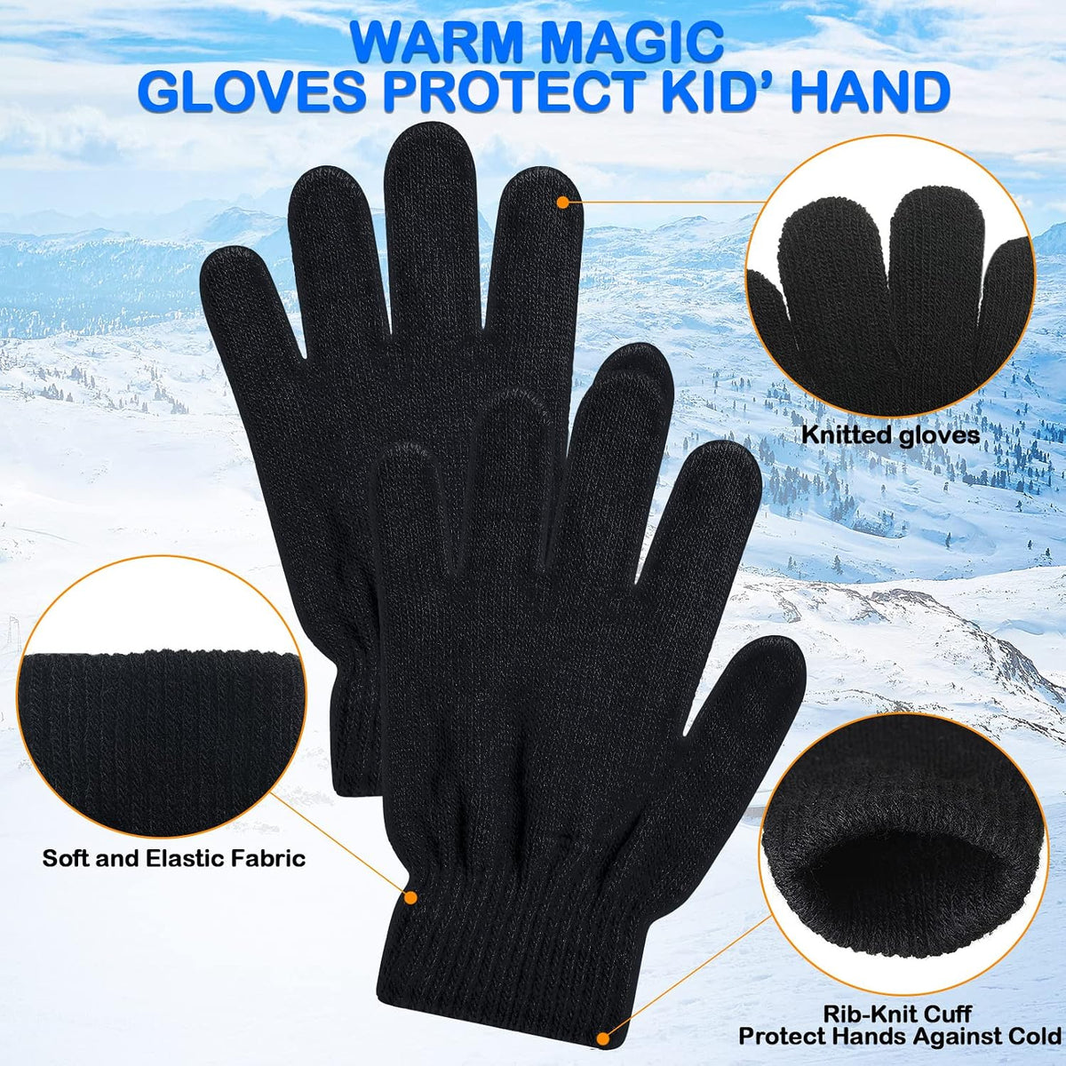 Kenning 72 Pairs Kids Winter Gloves Bulk Knitted Colorful Warm Stretchy Mittens for Boys Girls Operation Christmas(Bright Color)