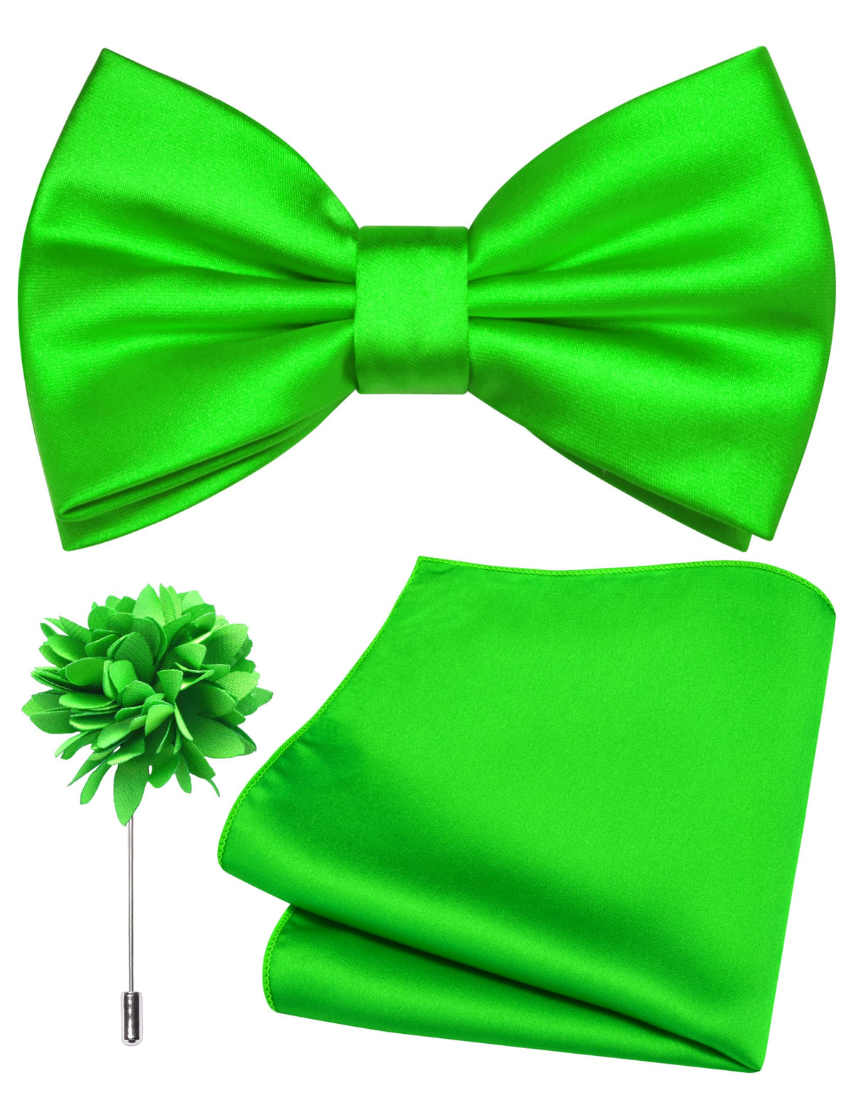 Branduce Solid Color Pre-tied Bow Tie and Pocket Square Lapel Pin Set for Men