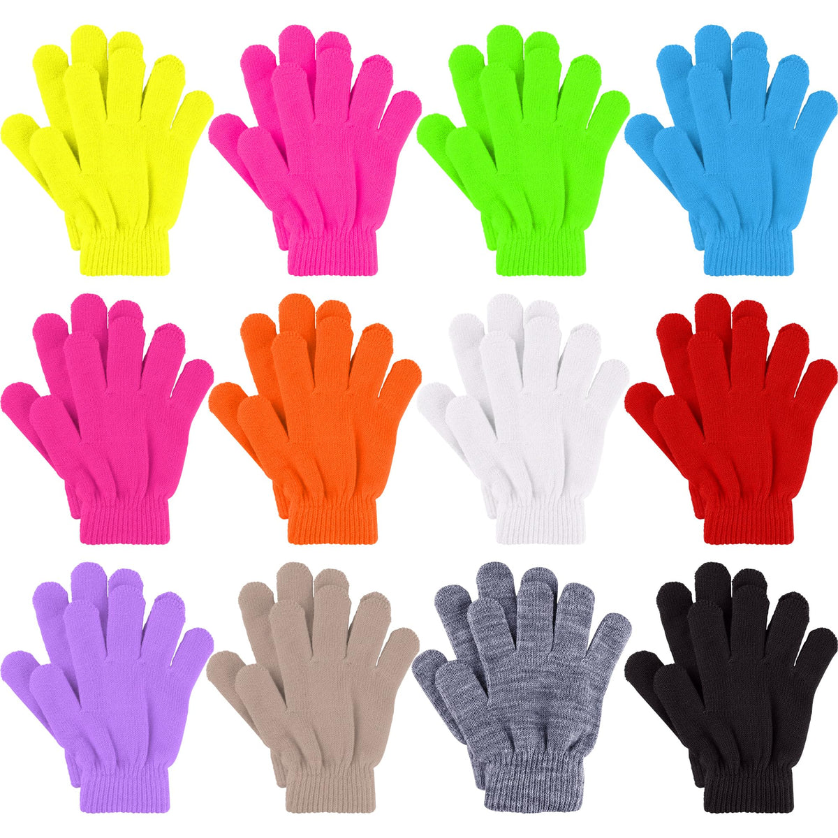 Glooarm 12 Pairs Kids Gloves Winter Toddler Full Finger Knit Gloves Bulk