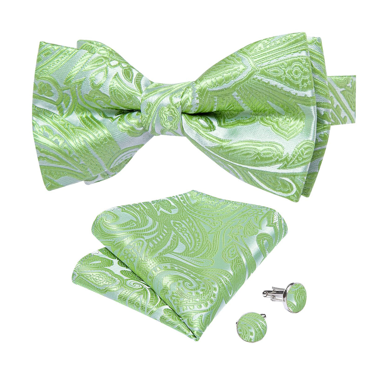 DiBanGu Silk Paisley Bow Tie for Men Formal Pre-tied Bowtie Set