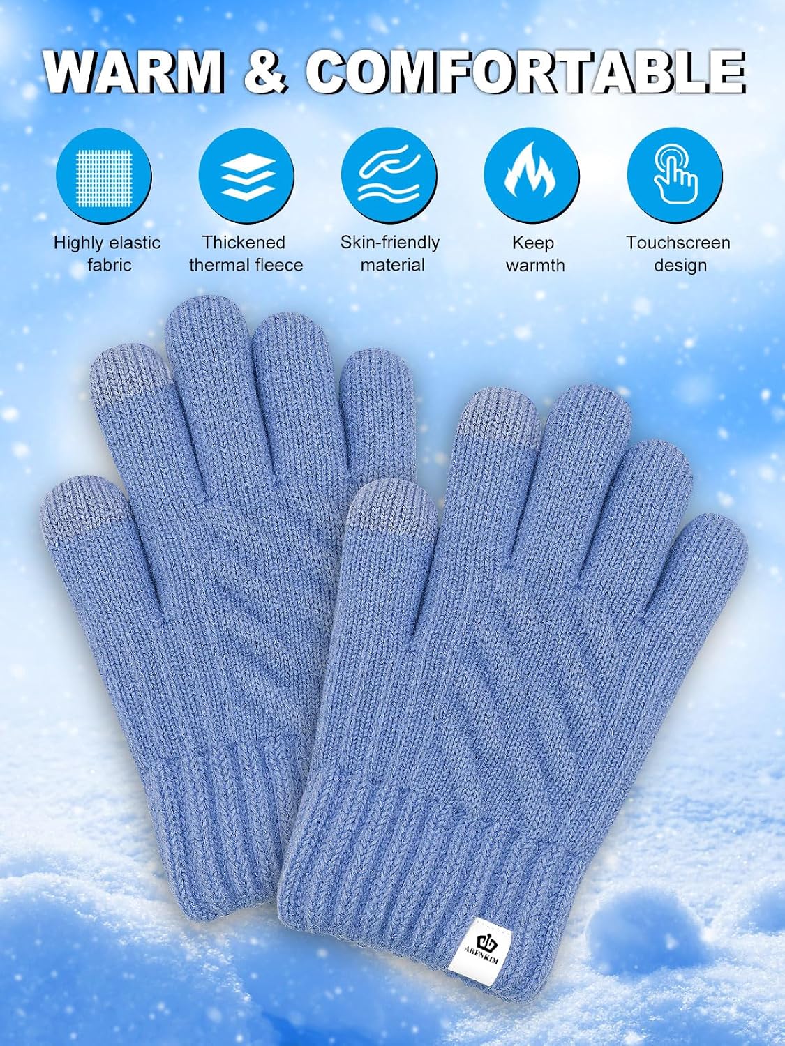 Kids Winter Gloves for Boys Girls, Fleece Lining Knitted Warm Gloves Touchscreen Thermal Children Mittens
