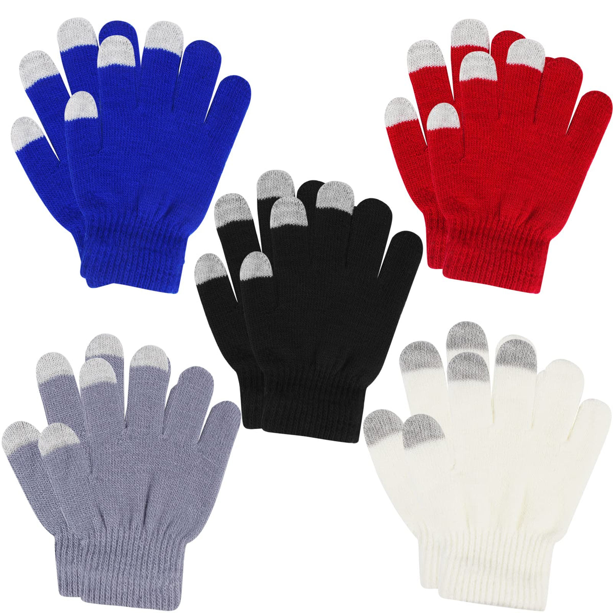 ONESING 3-24 Pairs Winter Knit Gloves for Kids - White Finger Gloves for Boys and Girls