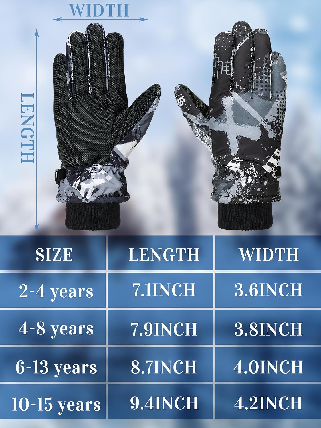 Honoson 2 Pairs Kids Waterproof Winter Snow Gloves