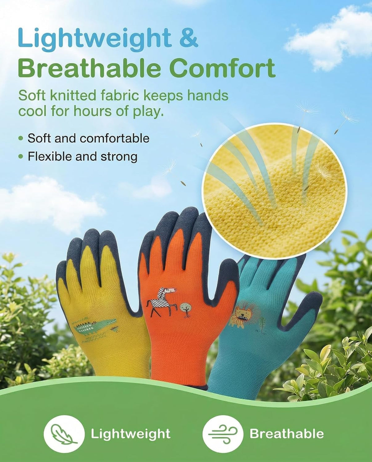 Kids Gardening Gloves, Skin-Friendly Rubber Coated Childrens Garden Gloves, Toddler Work Gloves Boys Girls