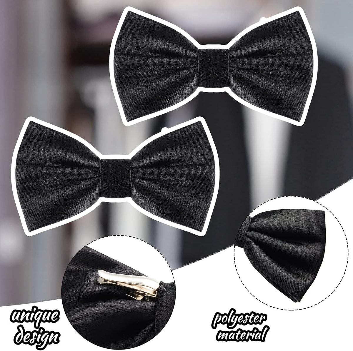 Geyoga 2 Packs Clip on Bow Ties for Men Solid Wedding