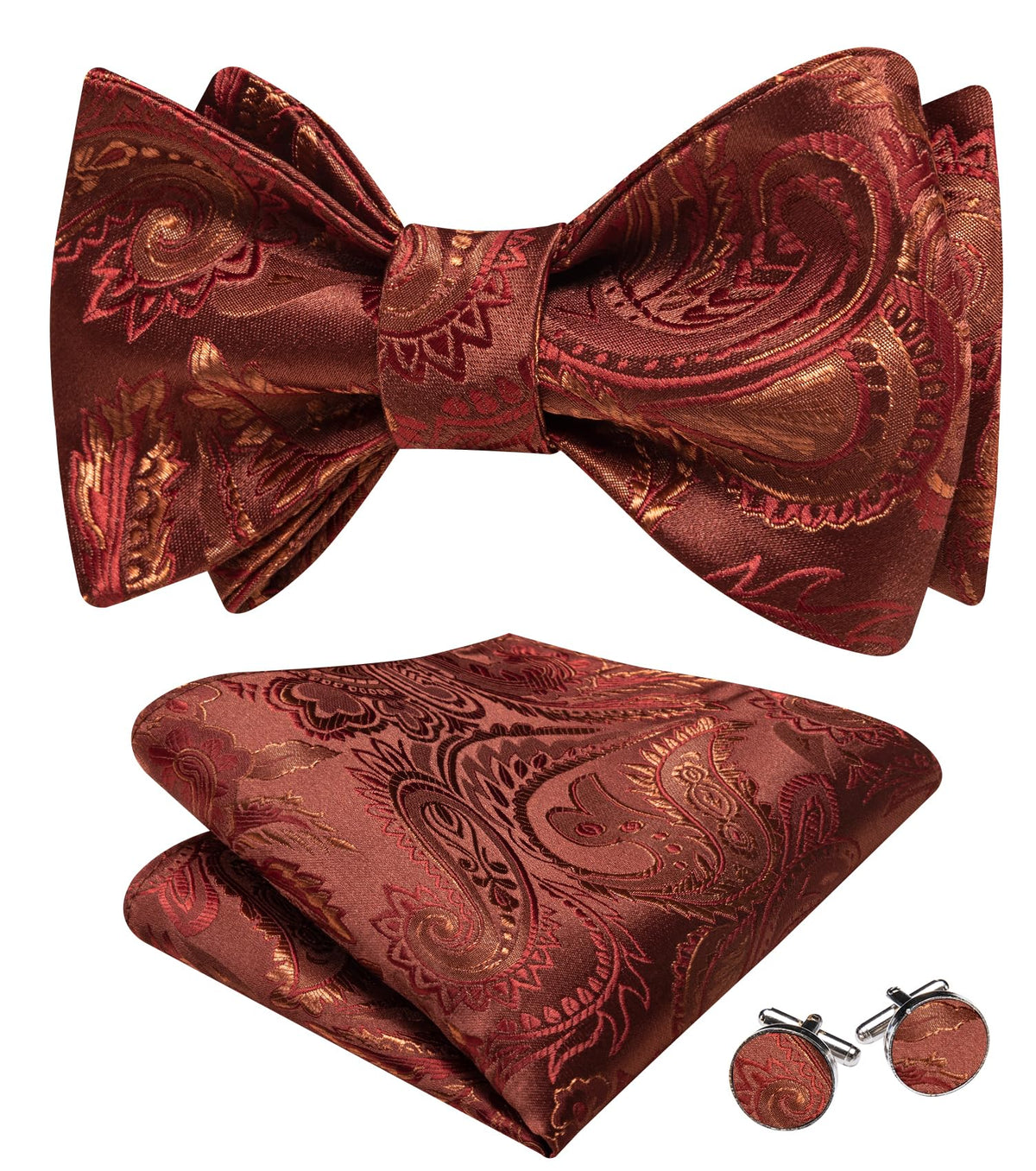 YOHOWA Bow Ties for Men Paisley Self Tie Bowtie Pocket Square Cufflinks Set