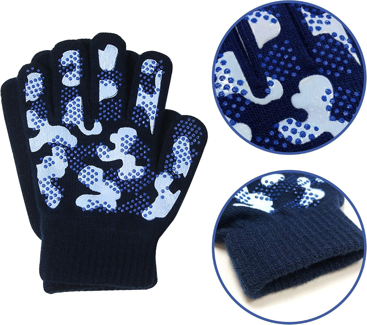 Evridwear Boys Girls Magic Stretch Gripper Gloves 3 Pair Pack Assortment, Kids One Size Winter Warm Gloves Children