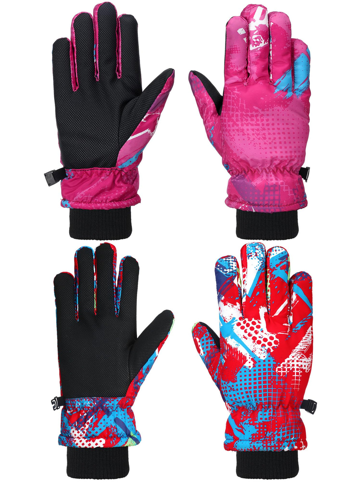 Honoson 2 Pairs Kids Waterproof Winter Snow Gloves
