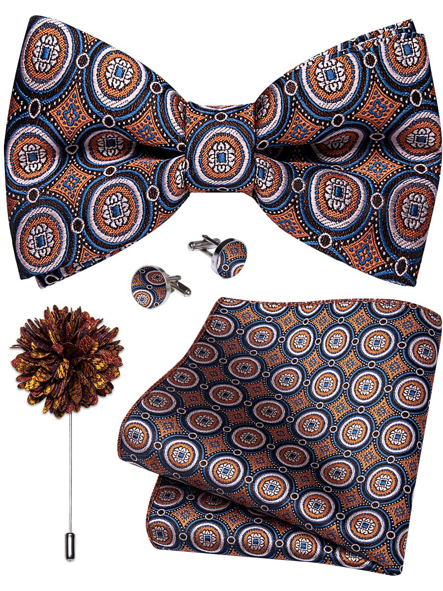 YourTies Silk Bow Ties for Men Pre-Tied Adjustable Paisley Bowtie Set