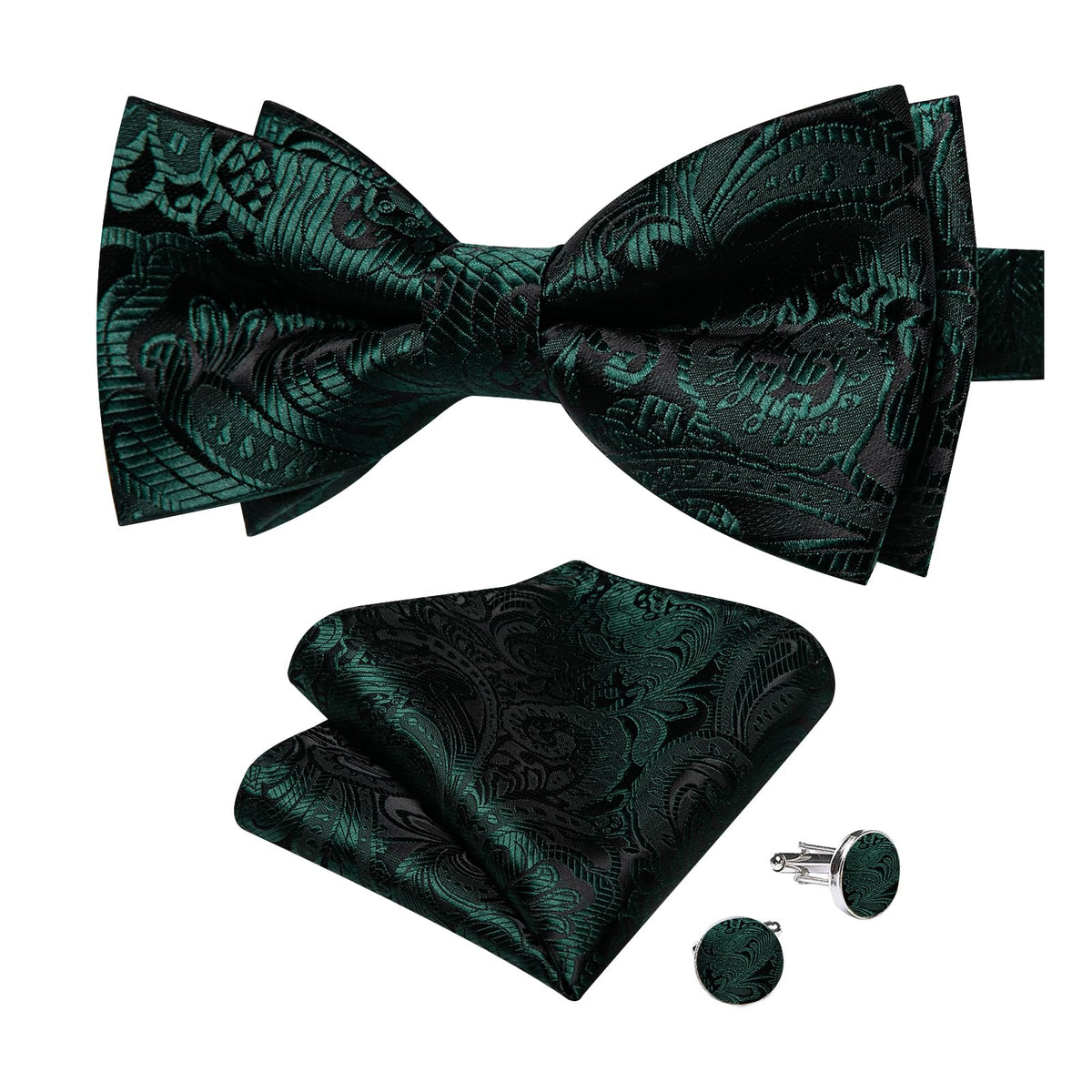 DiBanGu Silk Paisley Bow Tie for Men Formal Pre-tied Bowtie Set