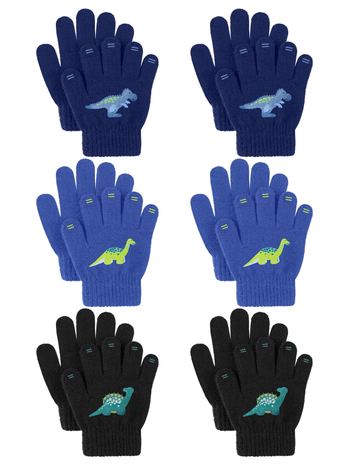 Cooraby 6 Pairs Kids Magic Gloves Warm Winter Toddler Gloves for Boys Girls