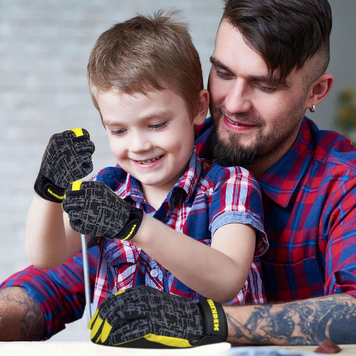 Kids Genuine Leather Work Gloves Age 2-12, Touchscreen, Reflective