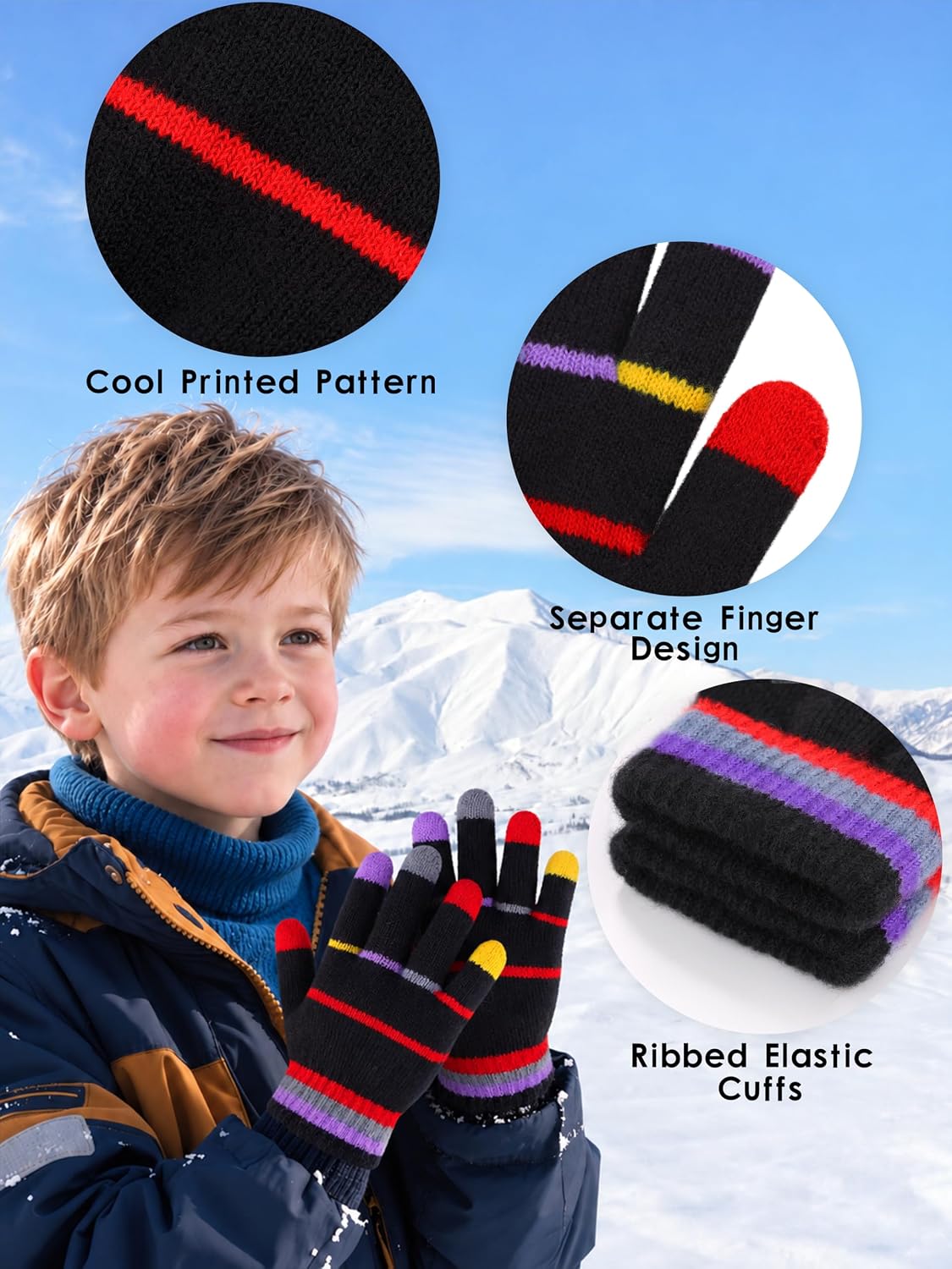 Cooraby 6 Pairs Kids Magic Gloves Warm Winter Toddler Gloves for Boys Girls