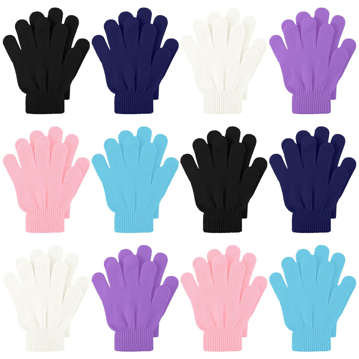 Cooraby 12 Pairs Kid's Winter Magic Gloves Children Stretchy Warm Magic Gloves Boys or Girls Knit Gloves for 6-12 Years