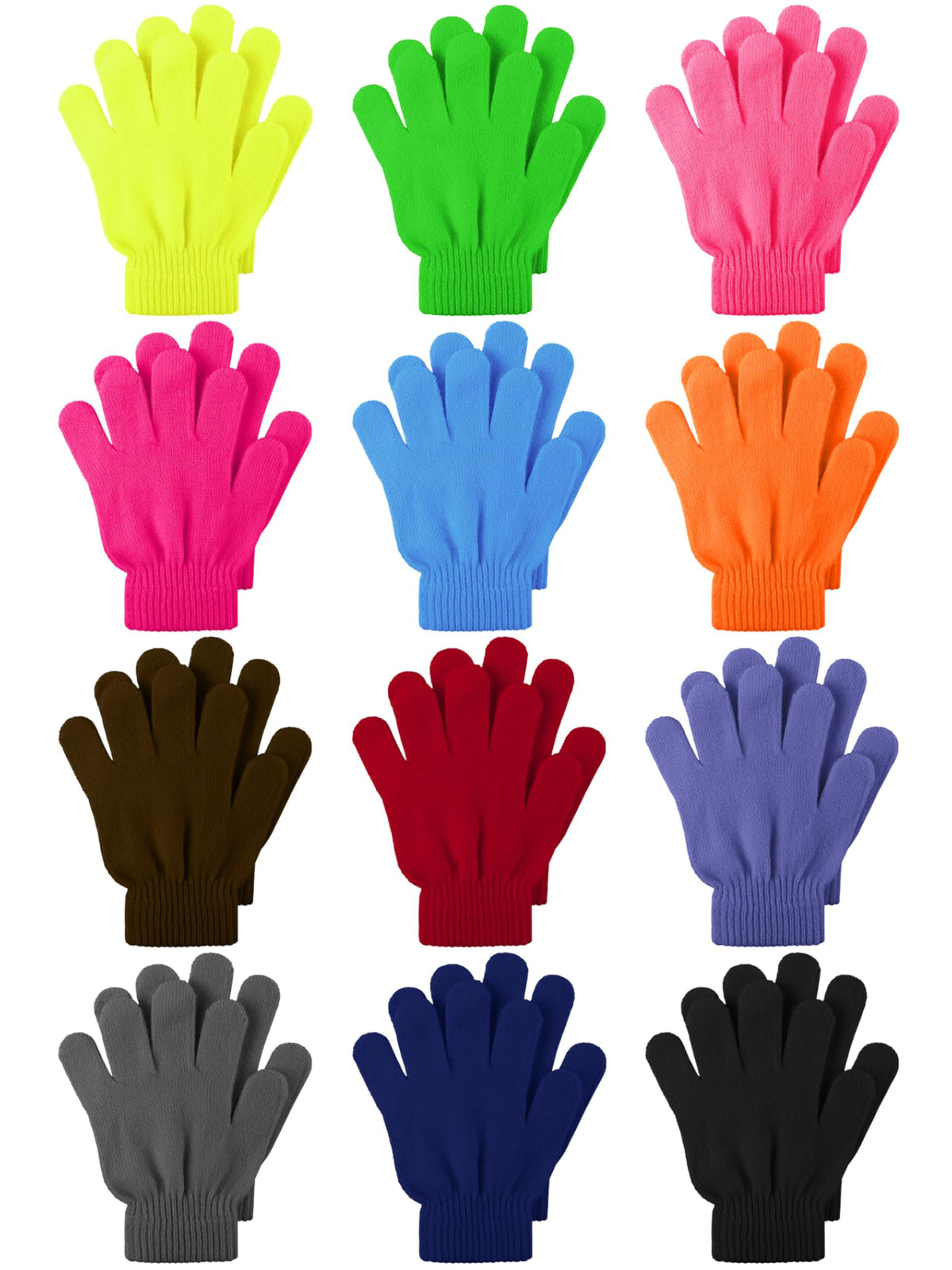 Cooraby 12 Pairs Kids Warm Magic Gloves Teens Winter Stretchy Knit Gloves Boys Girls Knit Gloves