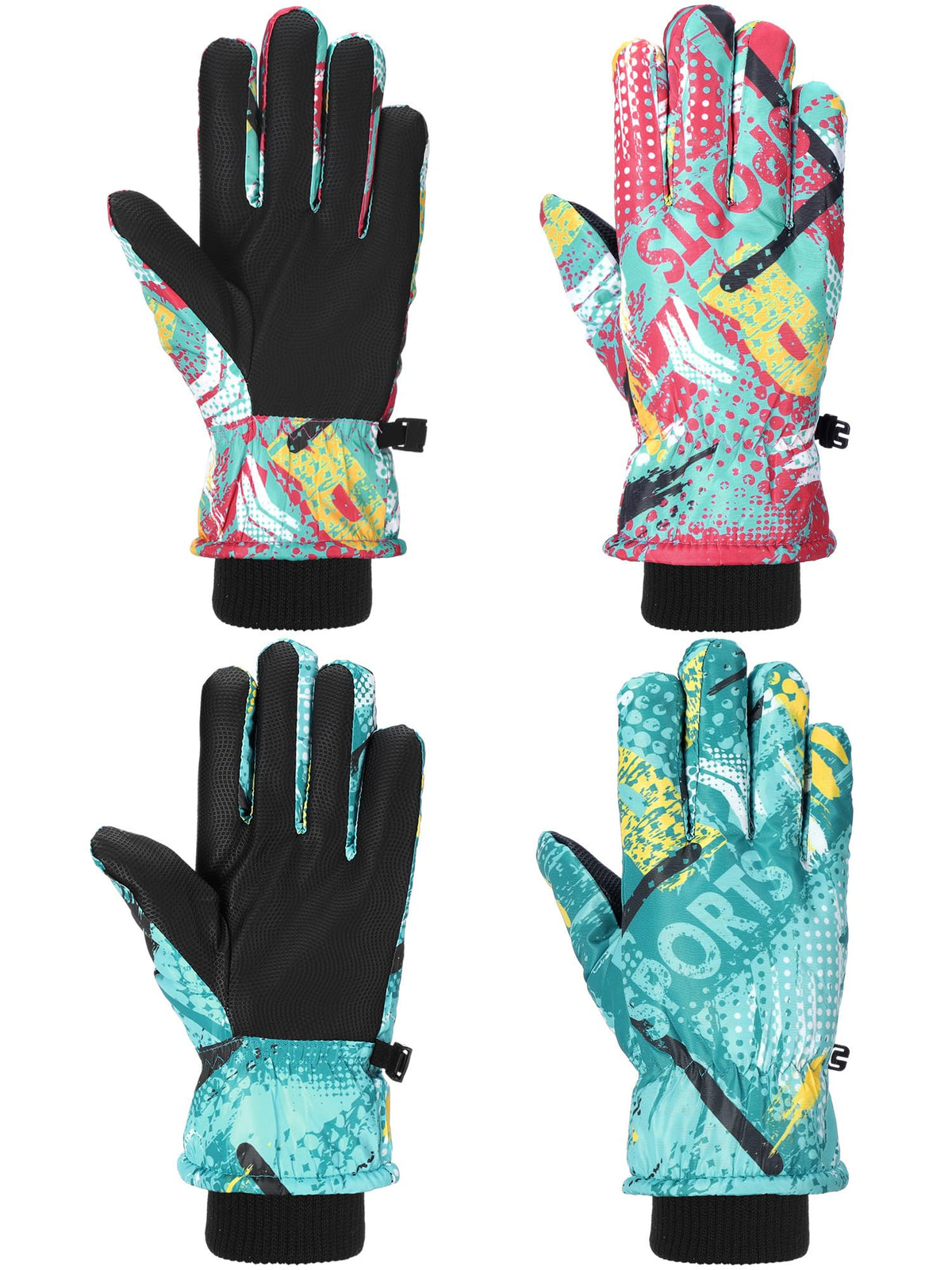 Honoson 2 Pairs Kids Waterproof Winter Snow Gloves