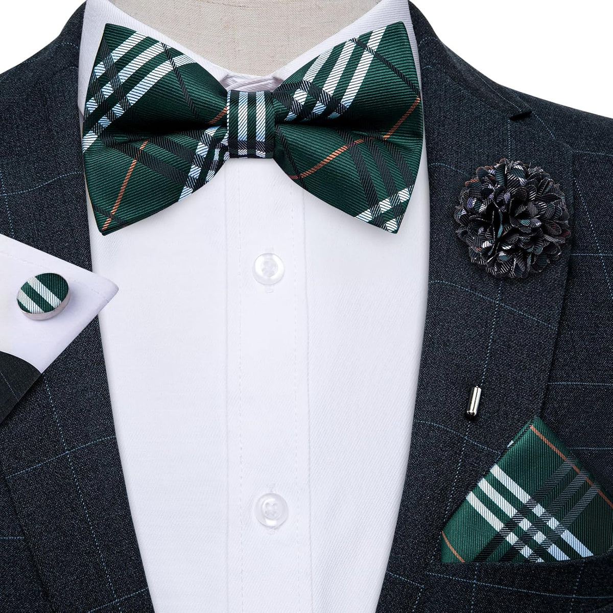 YourTies Silk Bow Ties for Men Pre-Tied Adjustable Paisley Bowtie Set