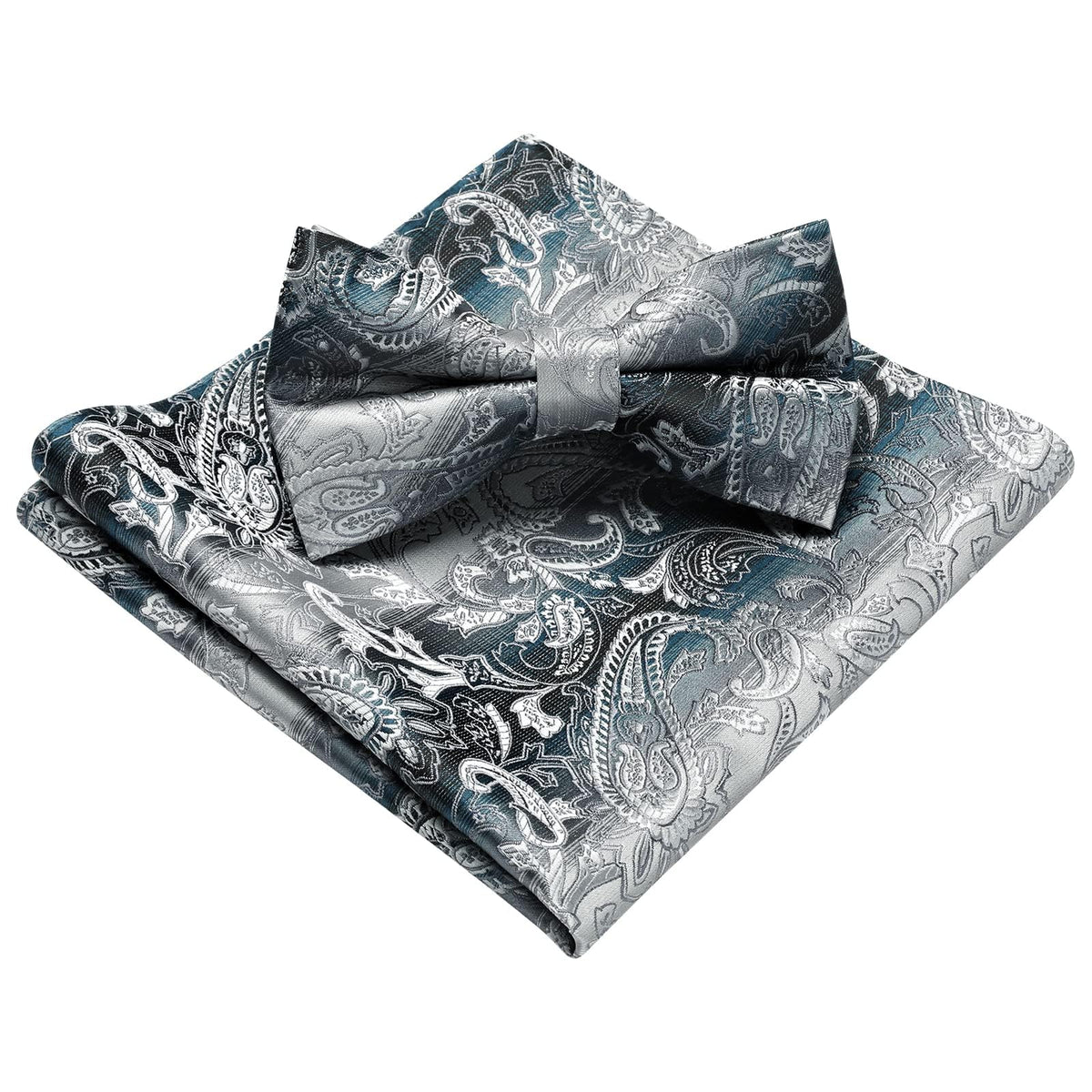 HISDERN Bow Ties for Men Paisley Floral Pre-tied Bowtie Pocket Square Set Men's Formal Bow Ties Wedding Party