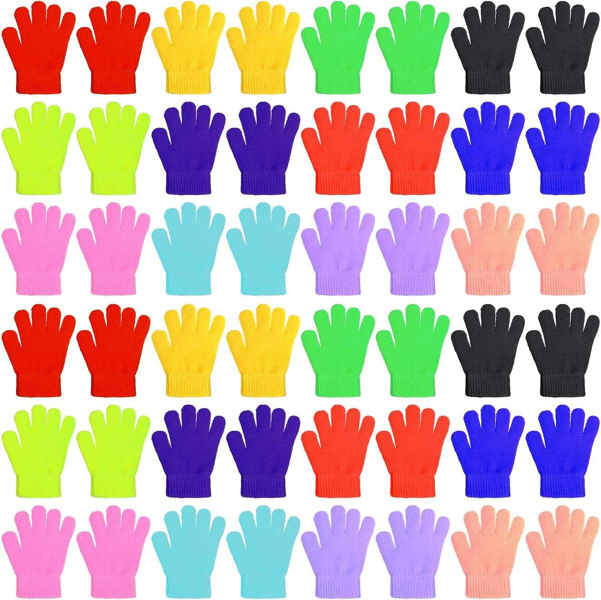 Neer 24 Pairs Kid's Winter Gloves Colorful Knit Gloves Bulk