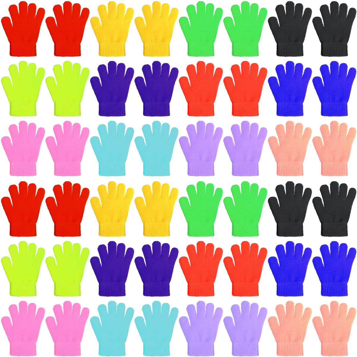 Neer 24 Pairs Kid's Winter Gloves Colorful Knit Gloves Bulk
