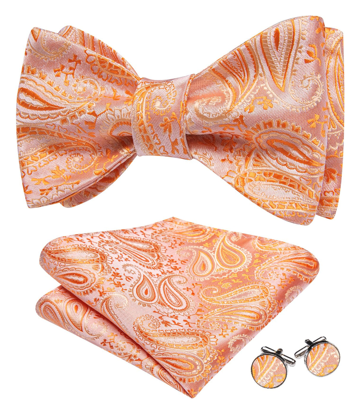 YOHOWA Bow Ties for Men Paisley Self Tie Bowtie Pocket Square Cufflinks Set