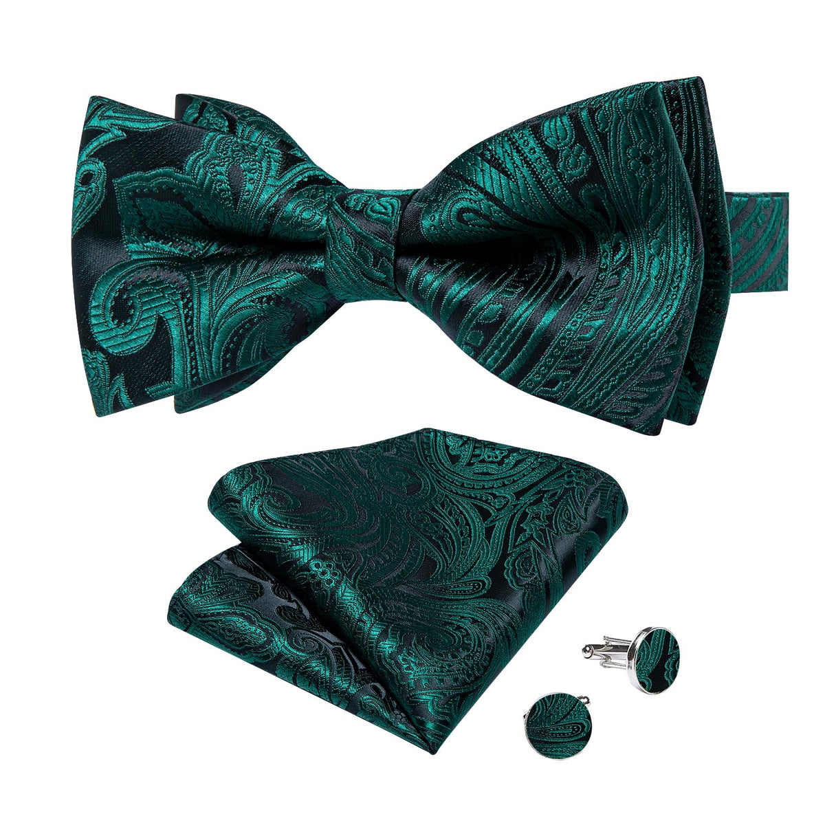 DiBanGu Silk Paisley Bow Tie for Men Formal Pre-tied Bowtie Set