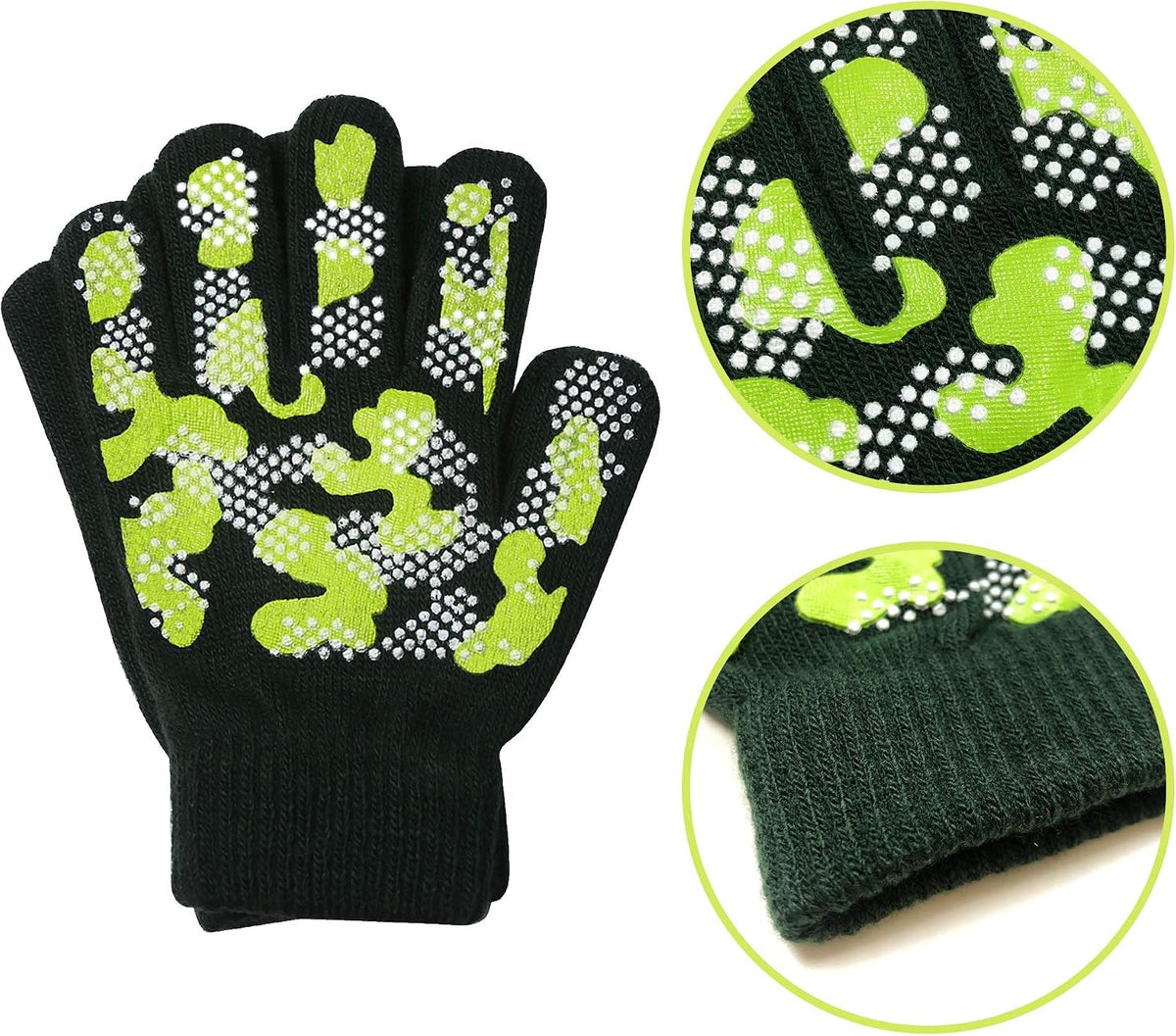 Evridwear Boys Girls Magic Stretch Gripper Gloves 3 Pair Pack Assortment, Kids One Size Winter Warm Gloves Children