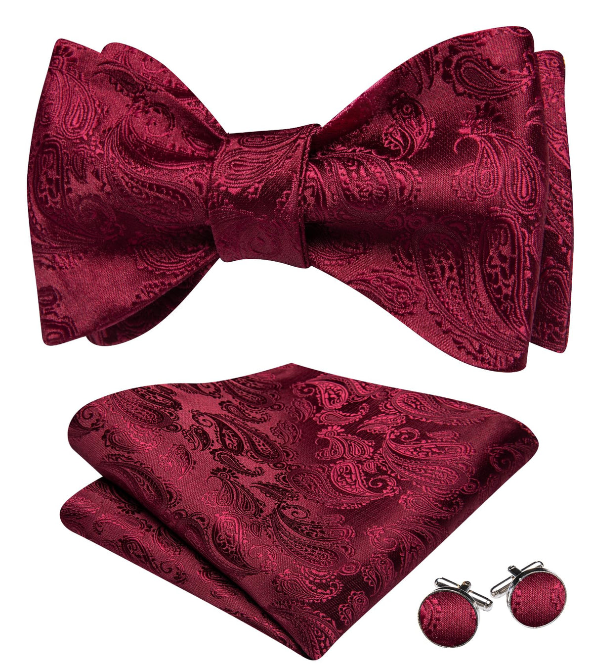 YOHOWA Bow Ties for Men Paisley Self Tie Bowtie Pocket Square Cufflinks Set