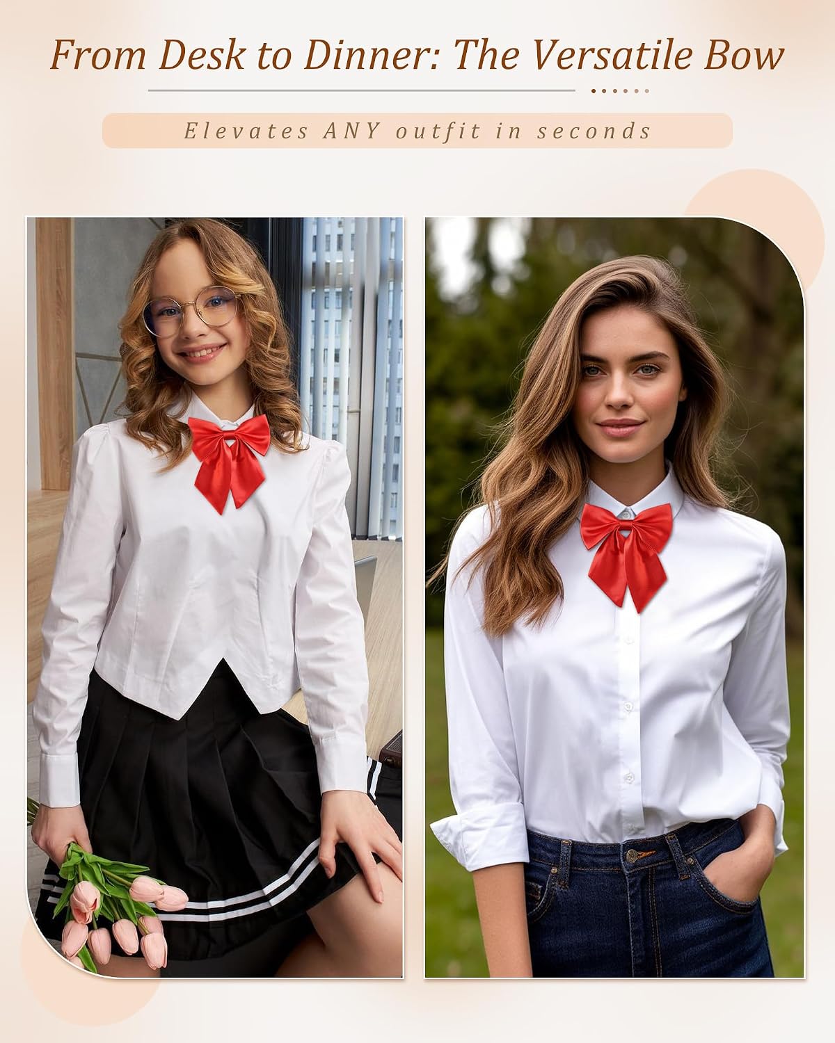 AWAYTR Ladies Adjustable Pre Tied Bowtie - Solid Color Bow Ties for Women