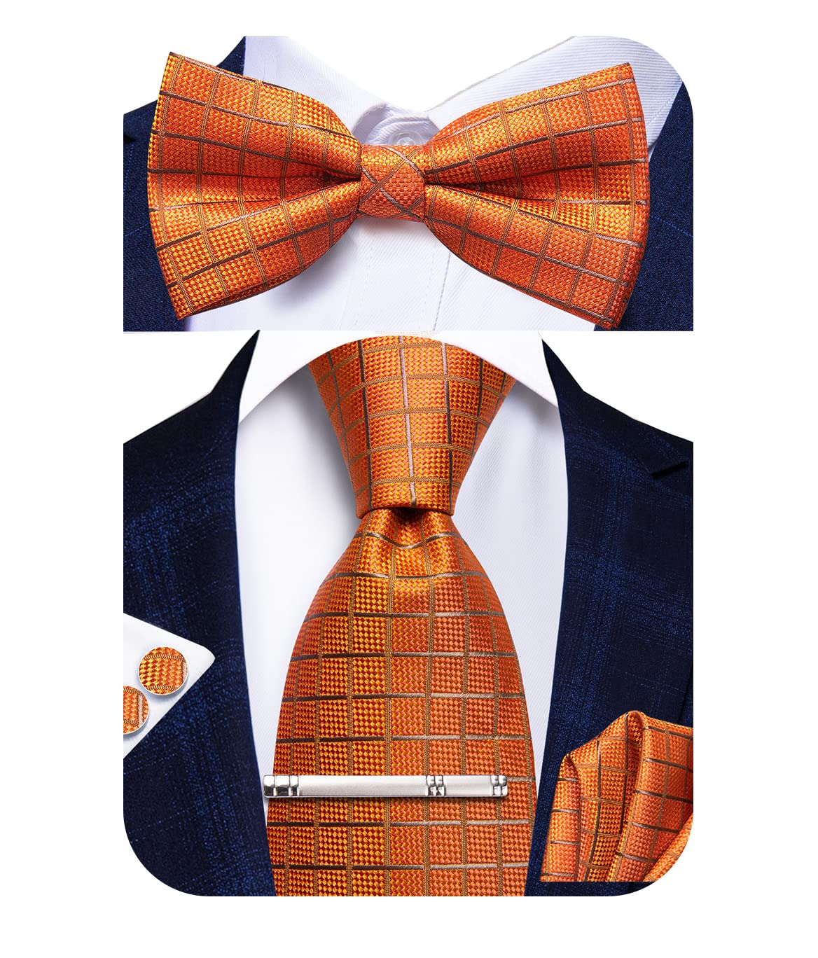 5Pcs Mens Solid Tie Satin Bowtie Lapel Pin Handkerchief Cufflink