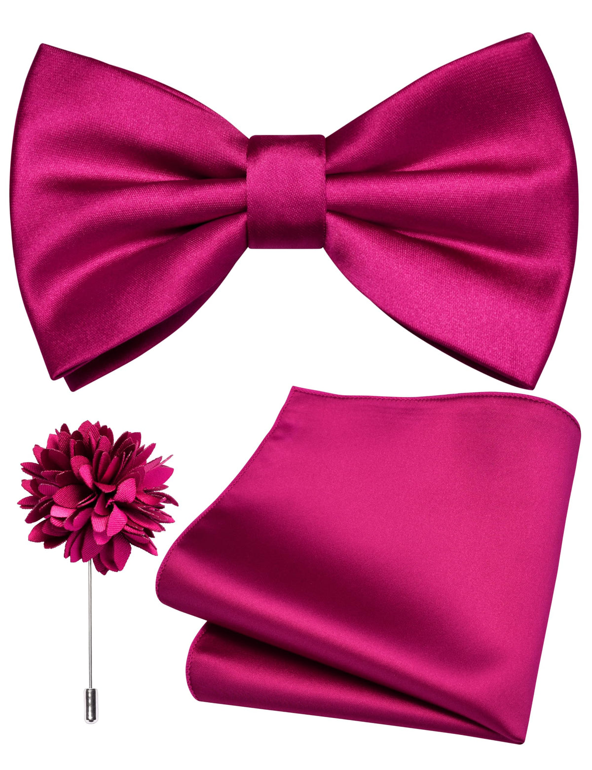 Branduce Solid Color Pre-tied Bow Tie and Pocket Square Lapel Pin Set for Men