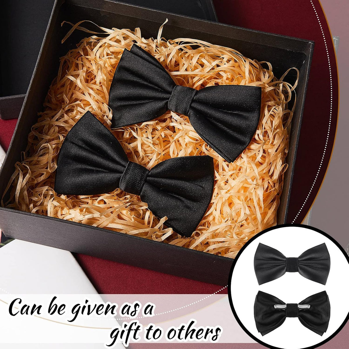 Geyoga 2 Packs Clip on Bow Ties for Men Solid Wedding