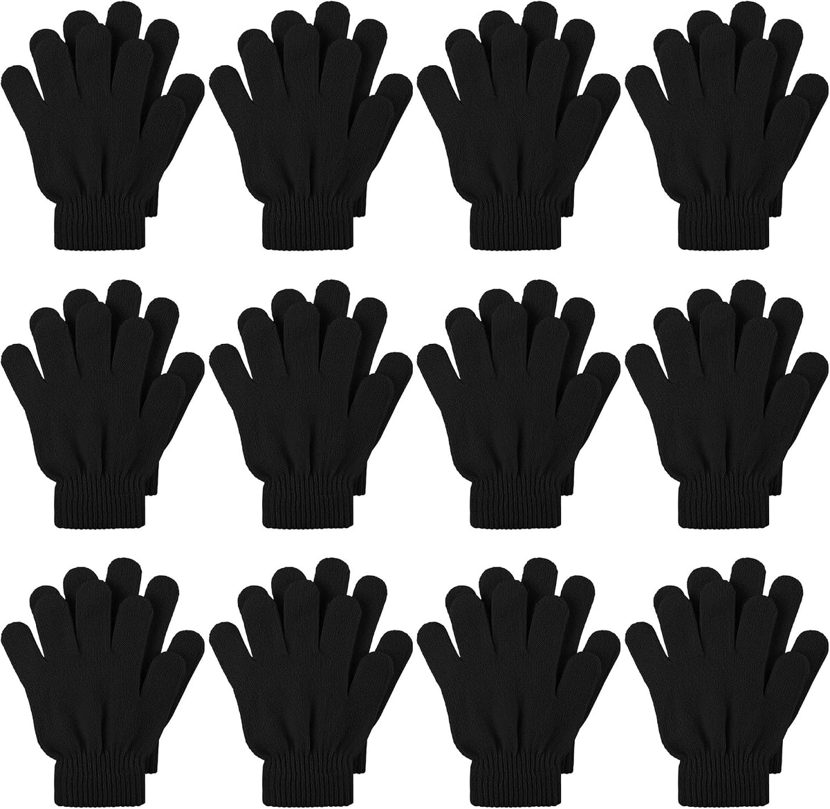 Cooraby 12 Pairs Kid's Winter Magic Gloves Children Stretchy Warm Magic Gloves Boys or Girls Knit Gloves for 6-12 Years
