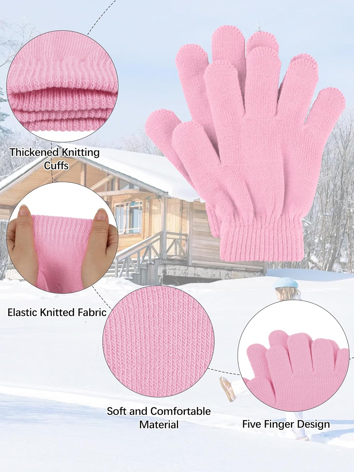Glooarm 12 Pairs Kids Gloves Winter Toddler Full Finger Knit Gloves Bulk