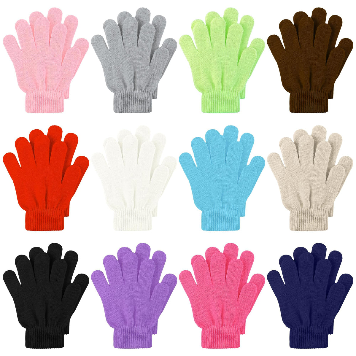 Cooraby 12 Pairs Kid's Winter Magic Gloves Children Stretchy Warm Magic Gloves Boys or Girls Knit Gloves for 6-12 Years