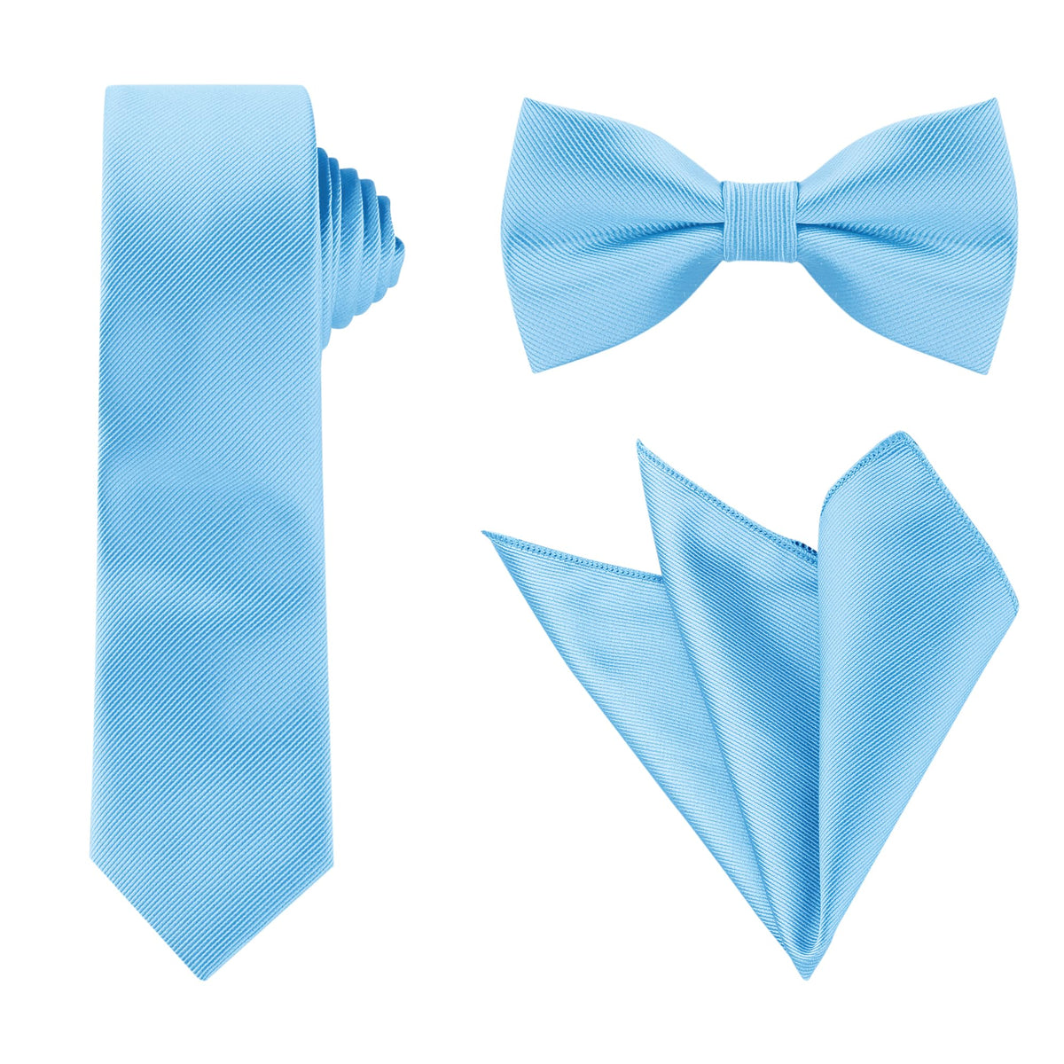 Allegra K Men Solid Color Satin Bowtie Necktie Set for Wedding Business