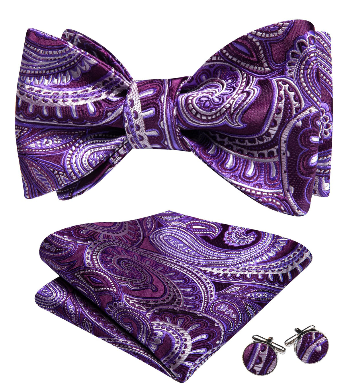YOHOWA Bow Ties for Men Paisley Self Tie Bowtie Pocket Square Cufflinks Set