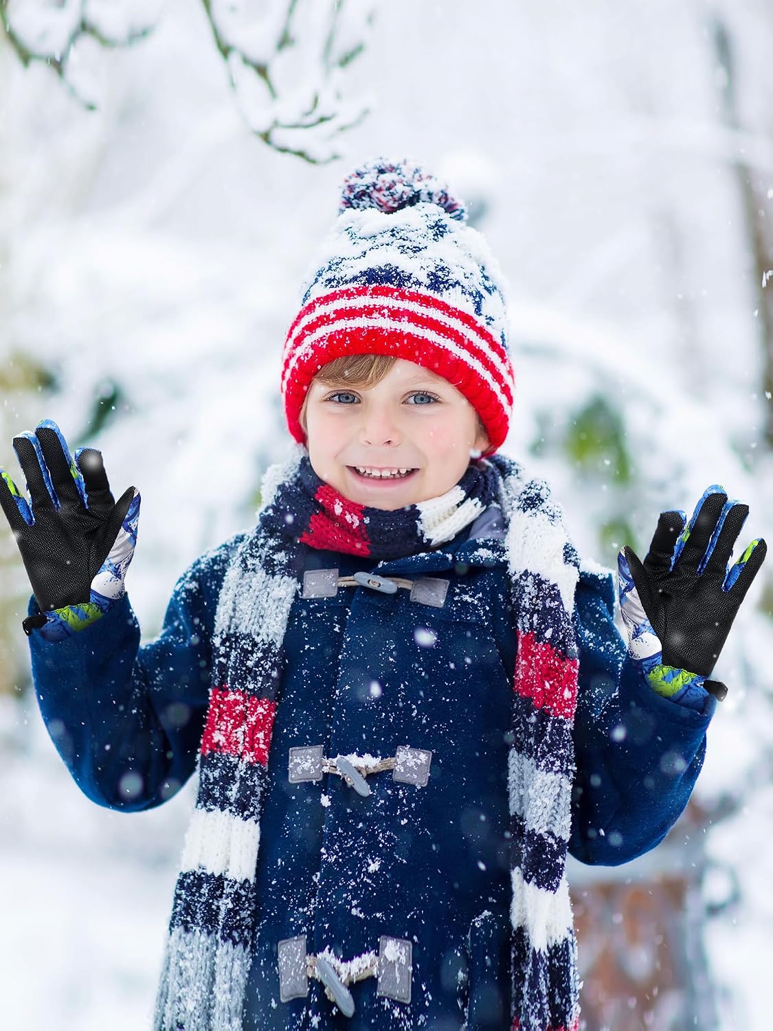 Honoson 2 Pairs Kids Waterproof Winter Snow Gloves