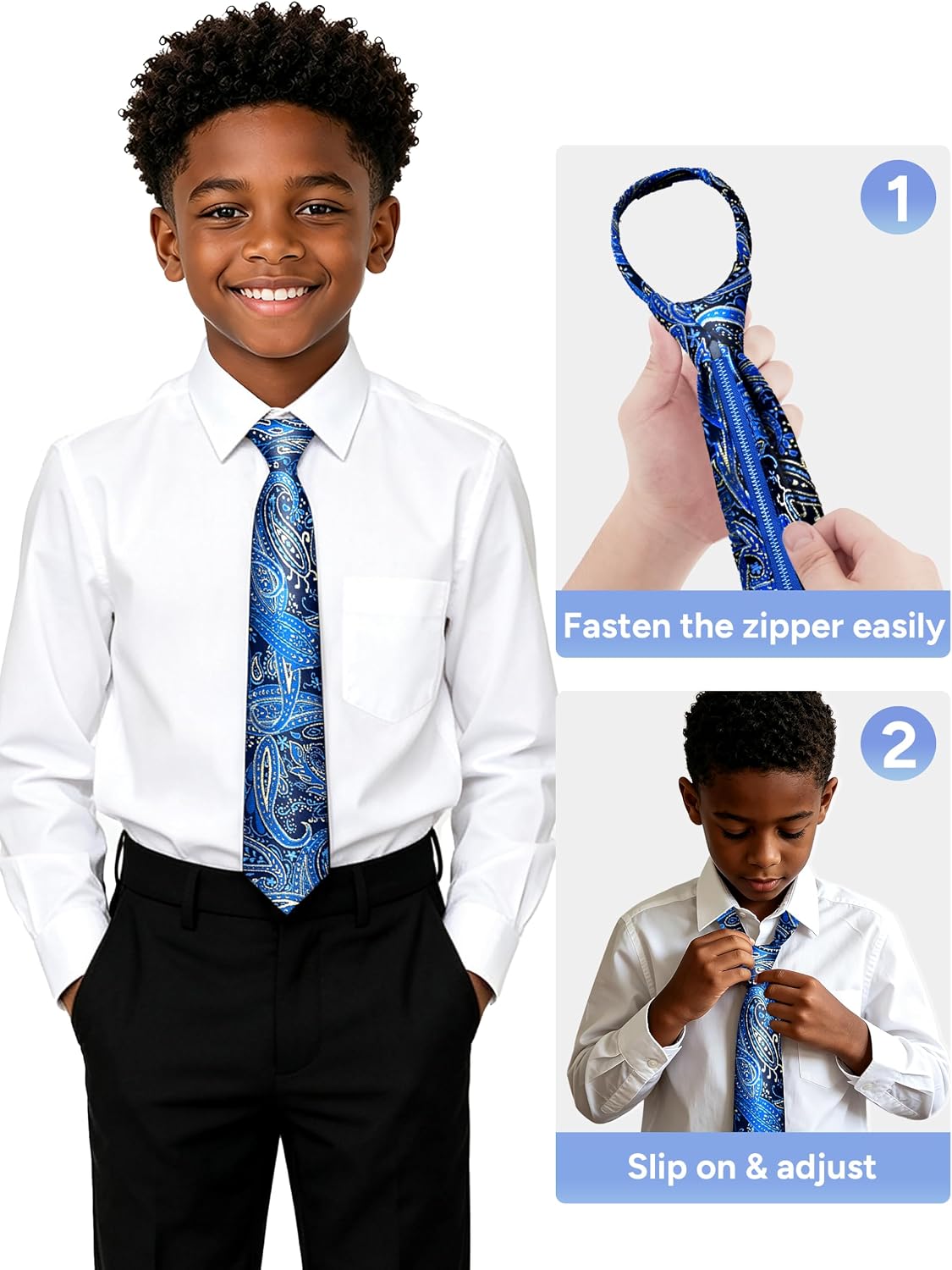 Boys Pre-Tied Zipper Necktie 3-Piece Set