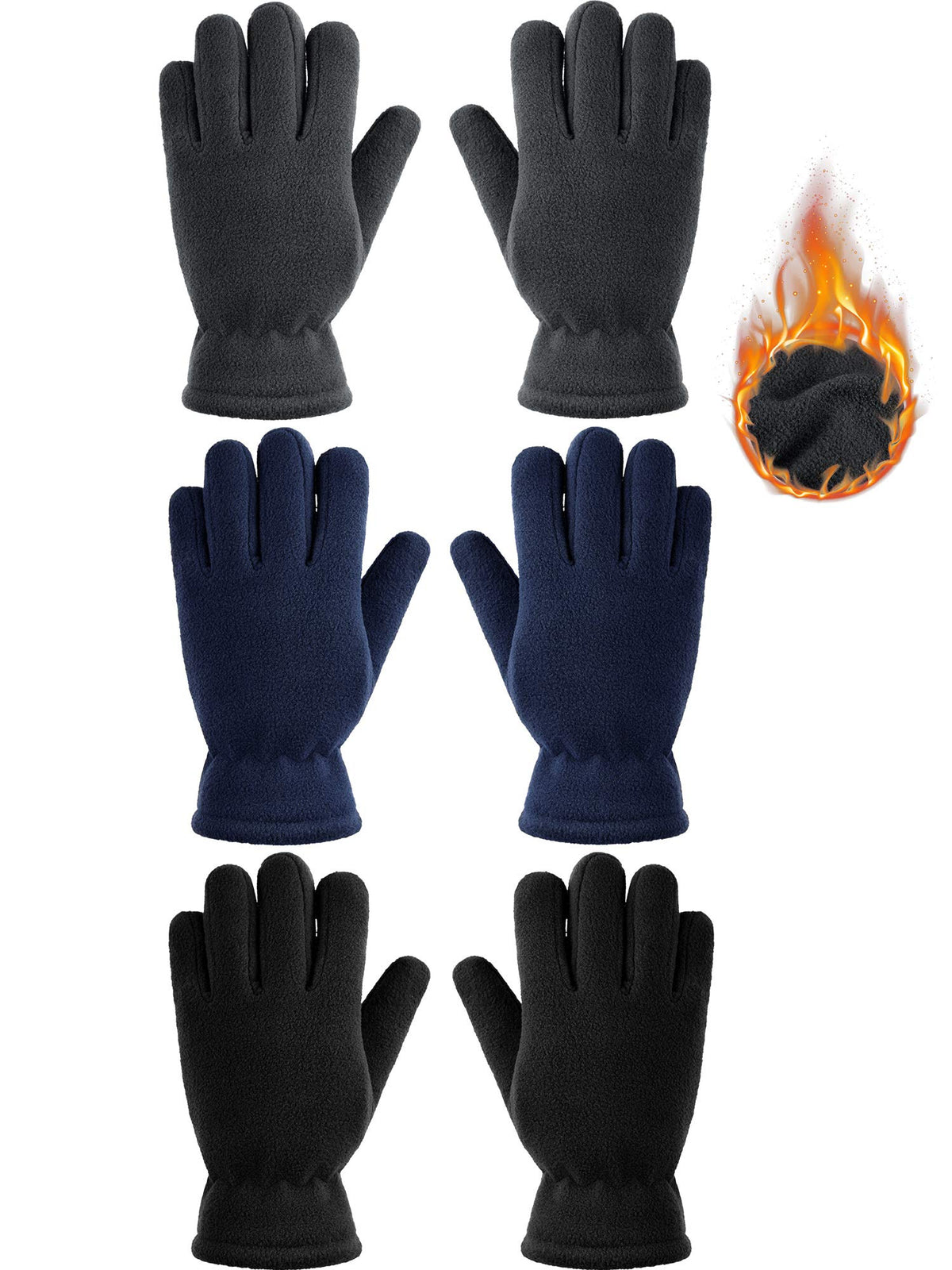SATINIOR 3Pairs Winter Gloves for Kids, Soft Snow Fleece Glove, 5-12 Year