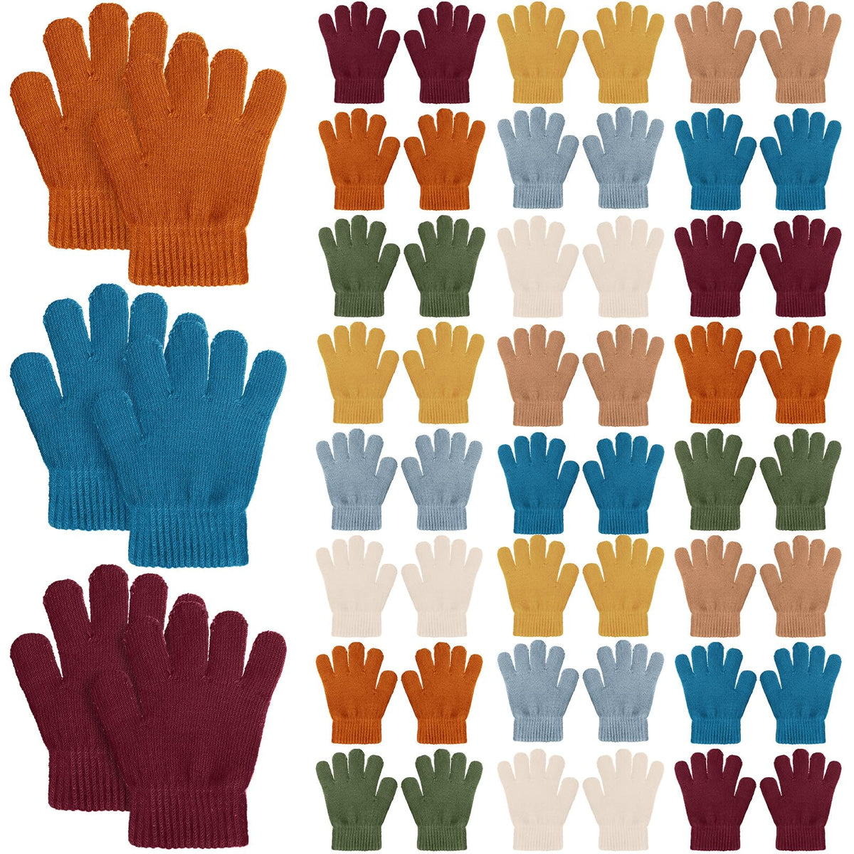 Neer 24 Pairs Kid's Winter Gloves Colorful Knit Gloves Bulk