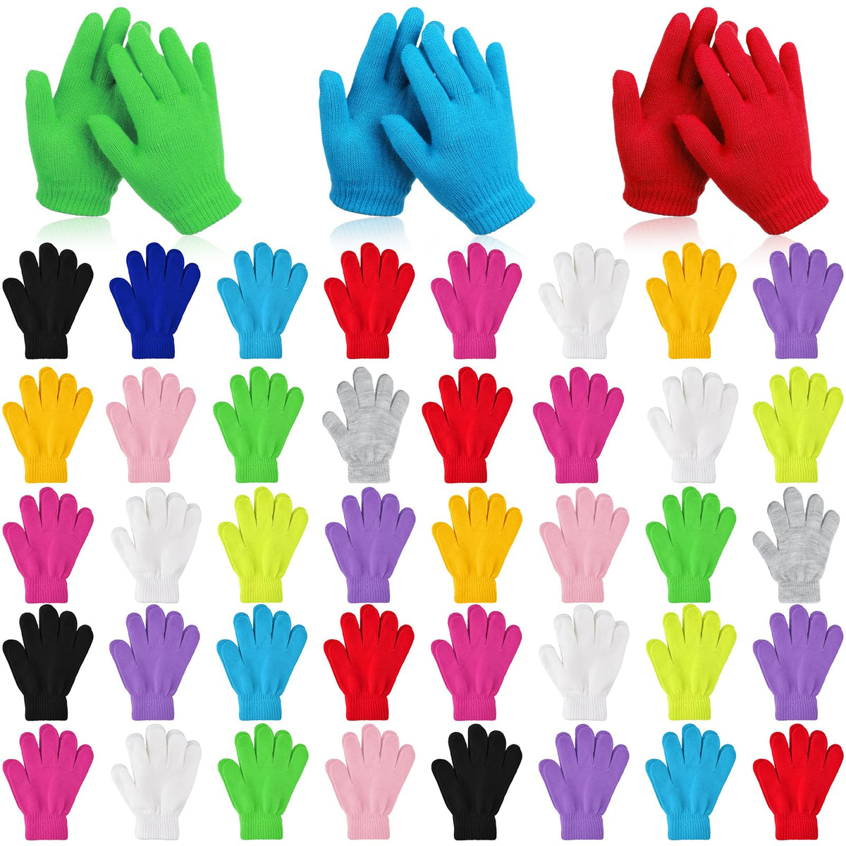 Coopay 12/24/48/100 Pairs Kids Winter Magic Gloves, Stretchy Full Finger Bulk Children Knitted Gloves for Boys Girls Student