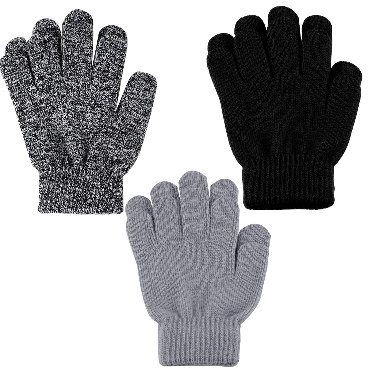 ONESING 3-24 Pairs Winter Knit Gloves for Kids - White Finger Gloves for Boys and Girls