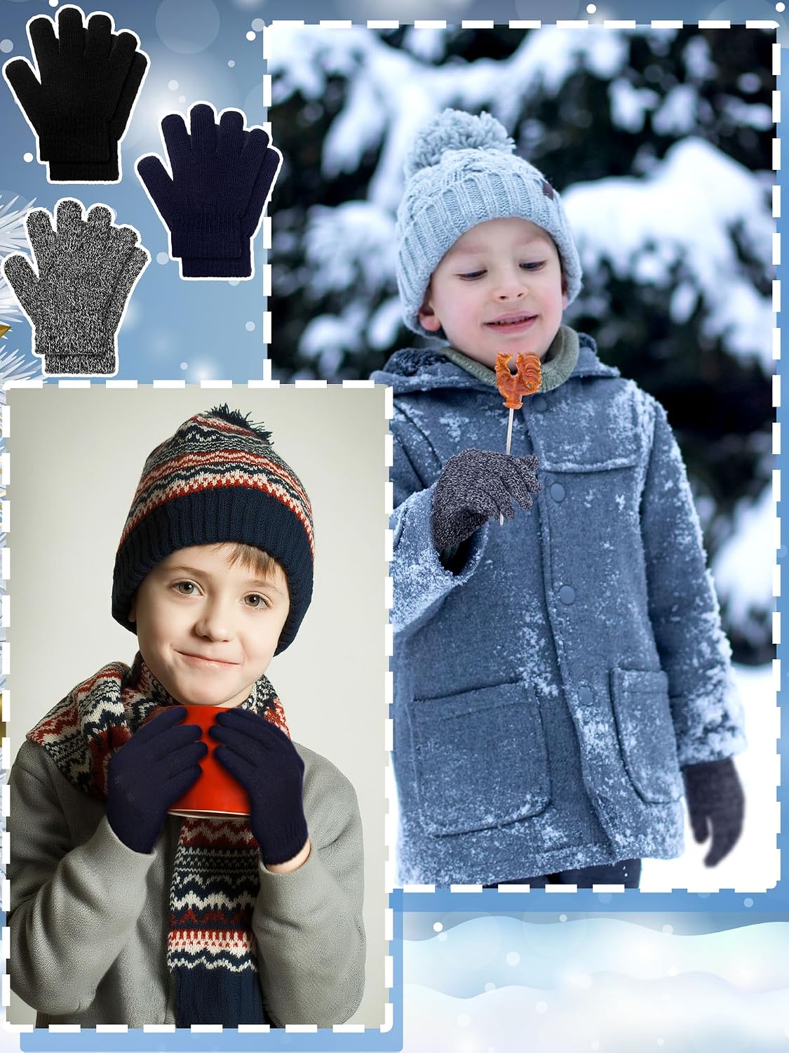 EBOOT 3 Pairs Winter Kids Gloves Warm