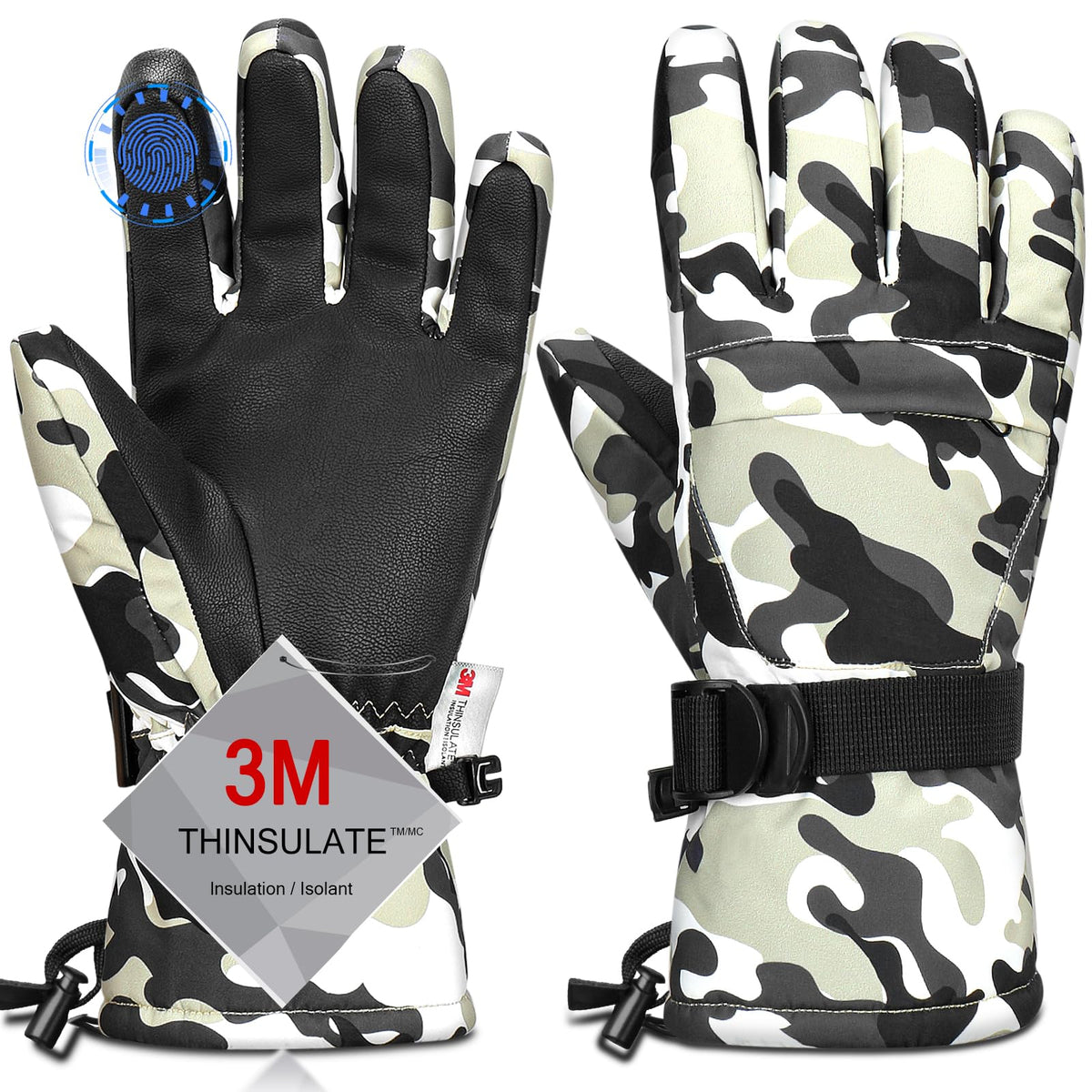 Ski Gloves,Snow Gloves Waterproof Winter Warm Cold Weather Touchscreen Gloves for Parent& Child Kids Skiing,Snowboarding