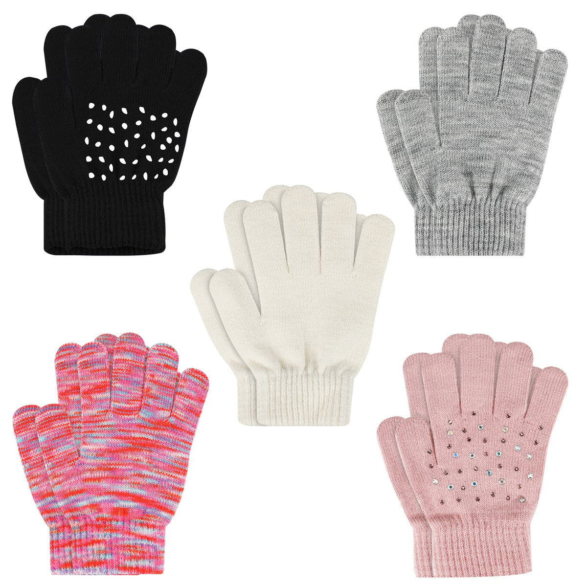 ONESING 3-24 Pairs Winter Knit Gloves for Kids - White Finger Gloves for Boys and Girls