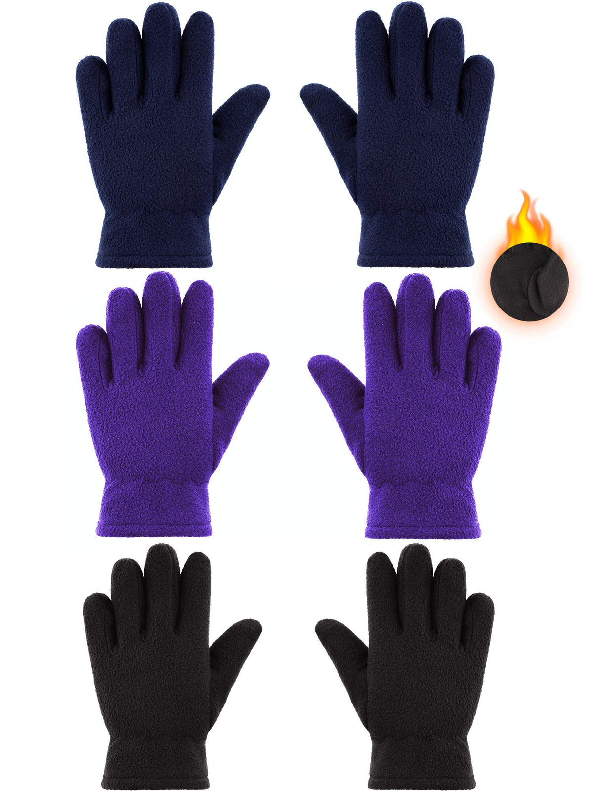 SATINIOR 3Pairs Winter Gloves for Kids, Soft Snow Fleece Glove, 5-12 Year