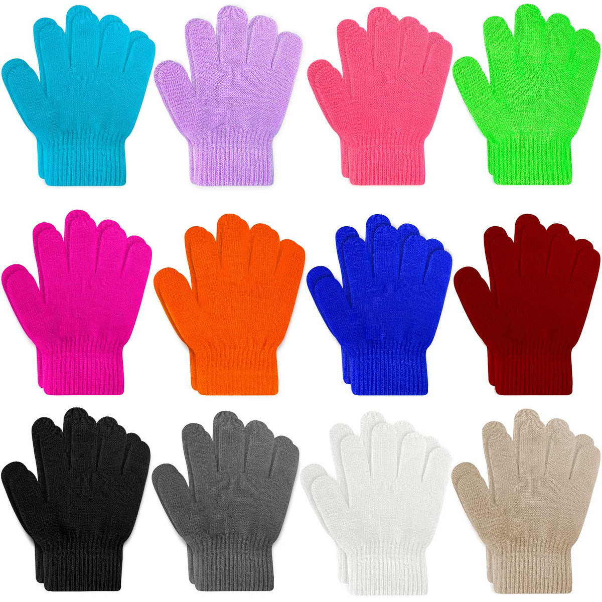 ONESING 3-24 Pairs Winter Knit Gloves for Kids - White Finger Gloves for Boys and Girls